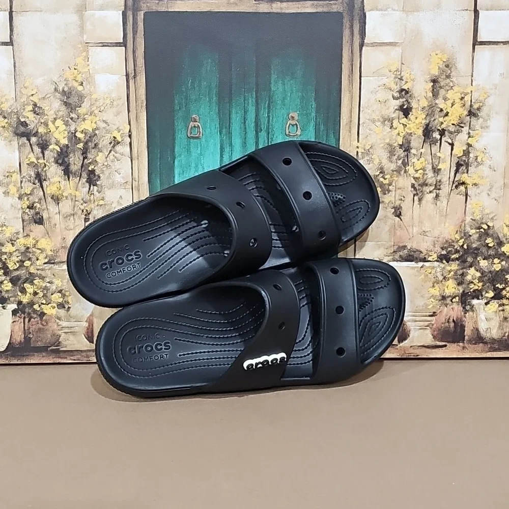 Crocs‎ Mens Size 13 Clogs Straps Black Slip On Beach Outdooor Rubber